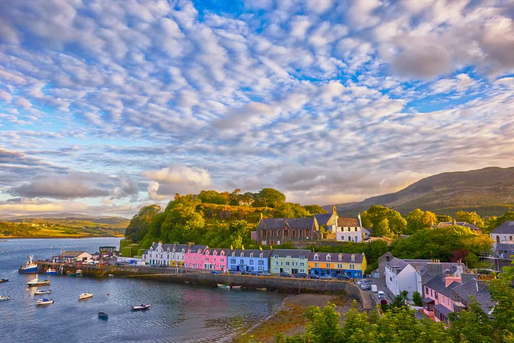 view on Portree before sunset, Isle of Skye, Scotland, UK