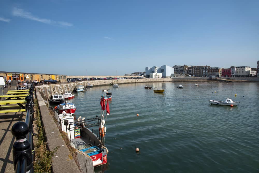 Margate, Kent, England,UK. 2020. Margate a seaside town. The tourist Information office and Turner Contemporary Building overlooking the harbour.