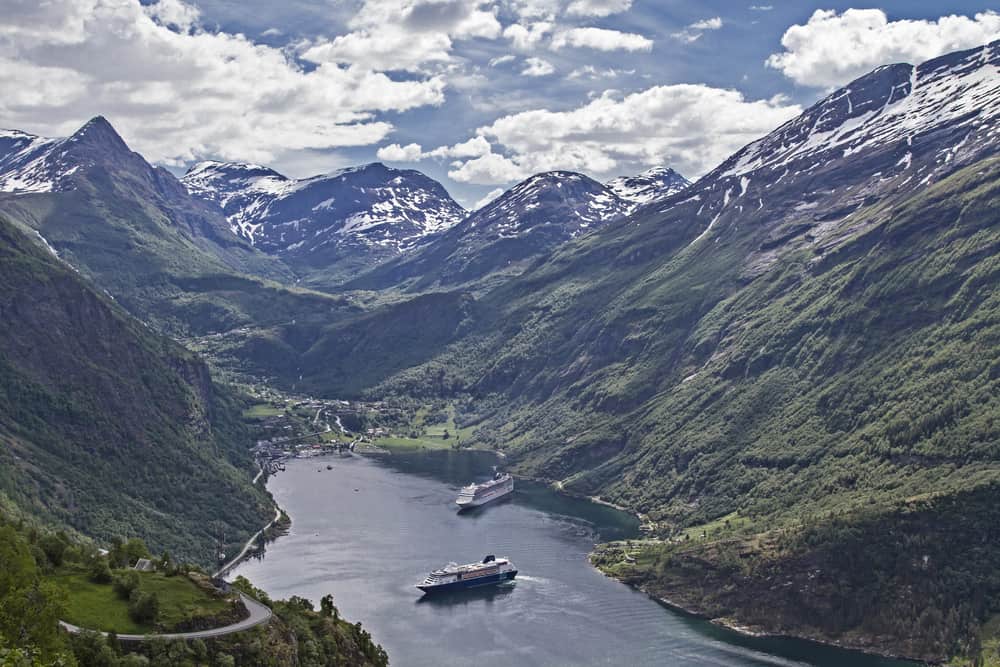 Cruise ship in Geirangerfjord - quintessential Norwegian scenery and popular tourist destination