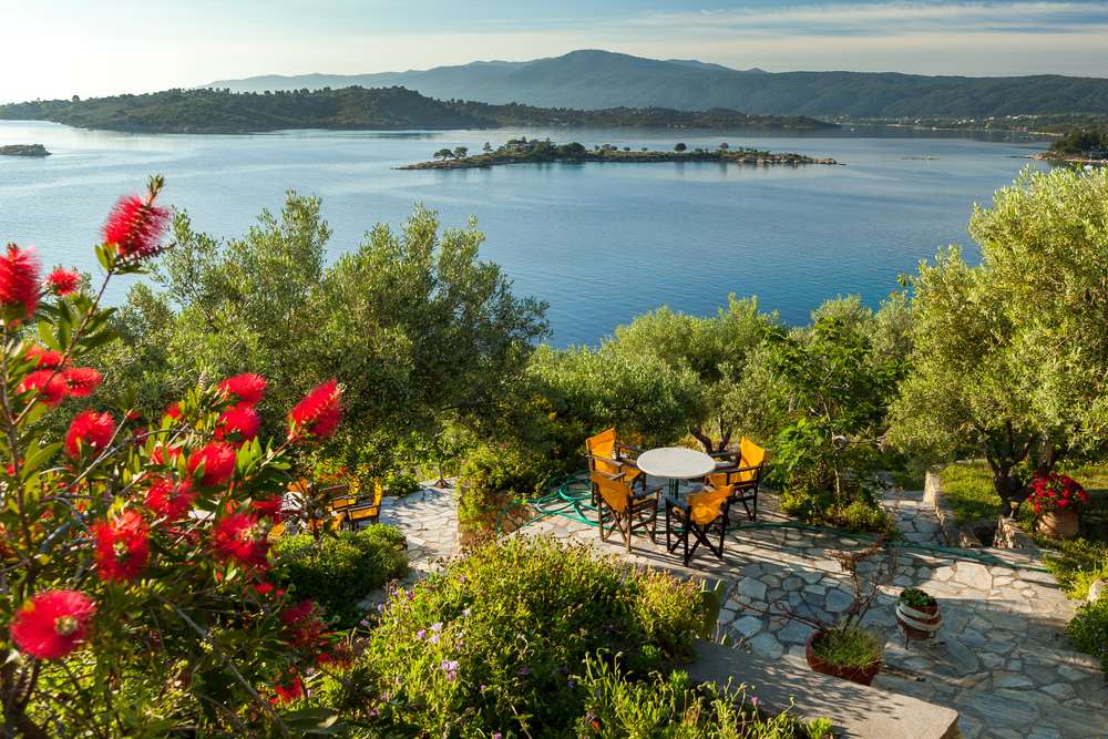 Sea view from apartment in the luxury hotel, Halkidiki, Greece