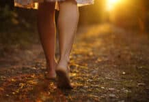 woman walking in bare feet