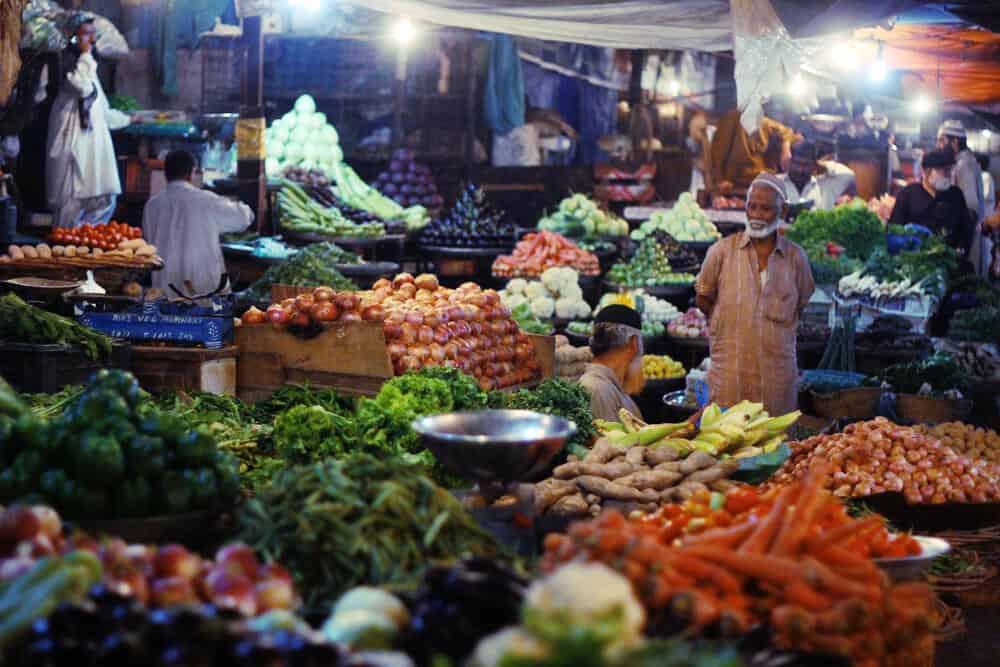 Vegetable market at night in saddar bazaar, Karachi, Pakistan