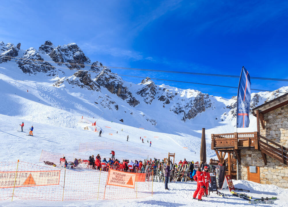 View of snow covered Courchevel slope in French Alps. Ski Resort Courchevel