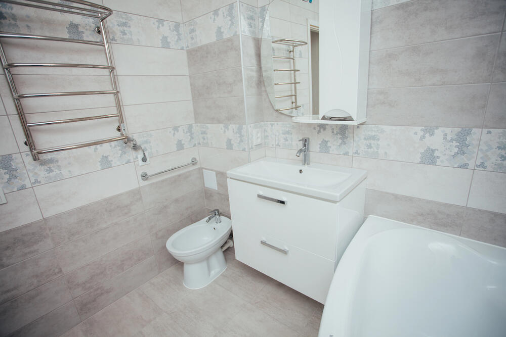 Modern bathroom wash basin with chrome faucet