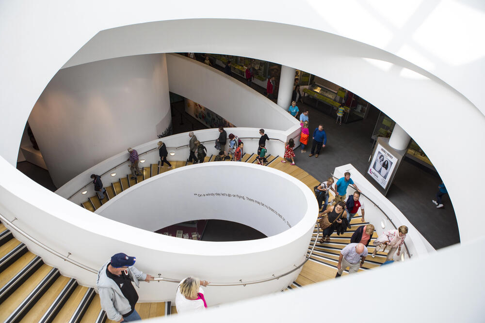 spiral staircase inside the Museum of Liverpool in the city of Liverpool